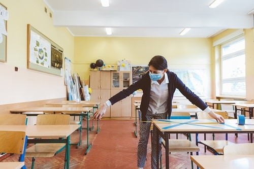 Safe social distancing and access to PPE continue to be major concerns for teachers. Photograph: iStock/izusek